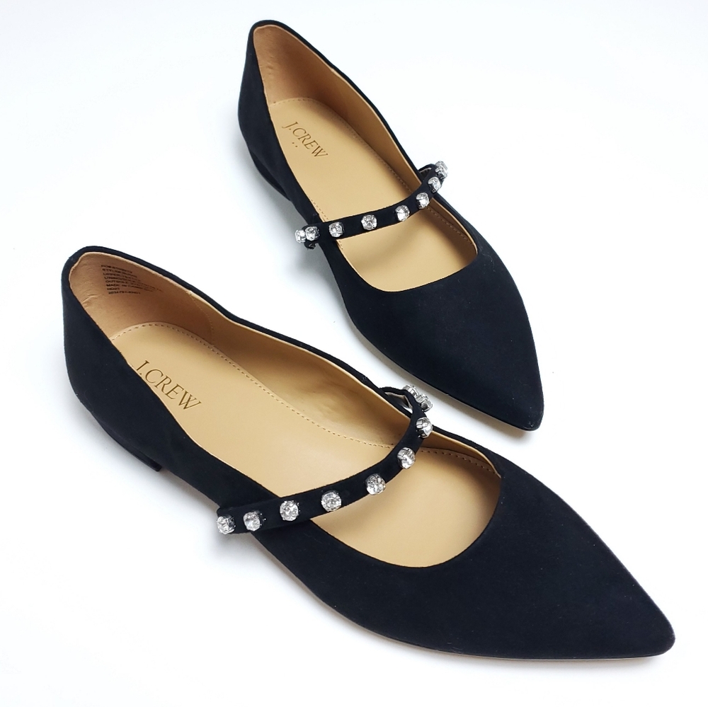 J. Crew Black Flats with Pointed Toe and Strap